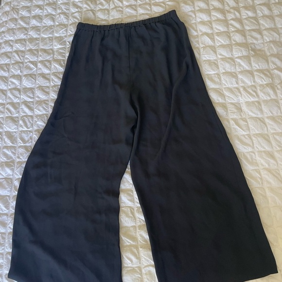 Eileen Fisher Silk Georgette Black Wide Leg Crop Pants - Picture 9 of 10